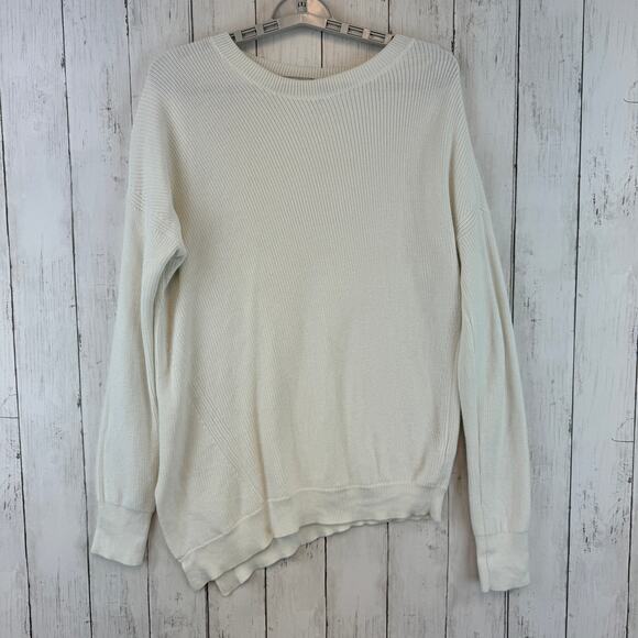 Athleta Cream Pima Cotton Silk Rest Day Asymmetrical Oversized Sweater Size XS - Picture 1 of 15